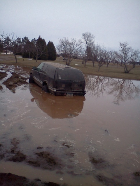 Truck in mud. Park Point. April